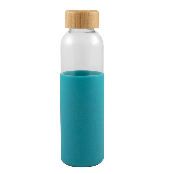 Goya 50019 - Bouteille en verre 500 ml, capuchon bambou et gaine silicone GIN