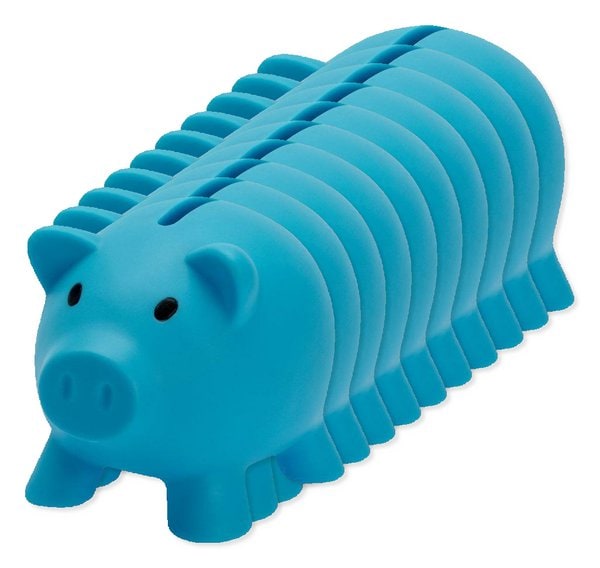 Pack de 10 GiftRetail MO8132 - SOFTCO Tirelire Cochon Moderne en PVC avec Bouchon ABS