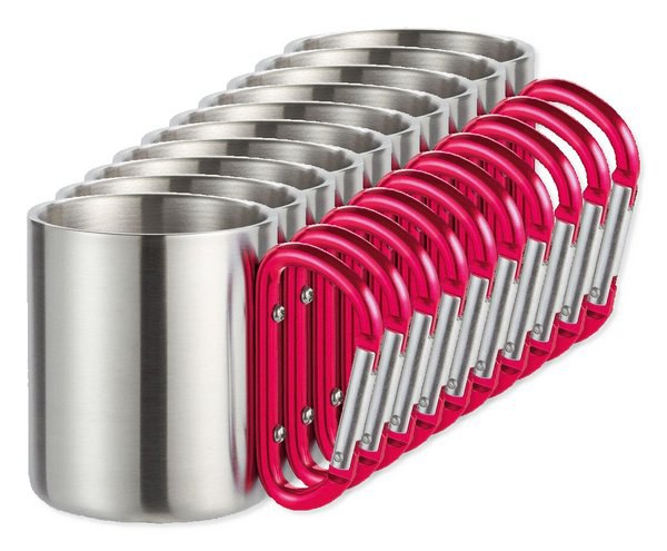 Pack of 100 GiftRetail MO8313 - TRUMBO Lightweight Stainless Steel Mug with Carabiner Handle