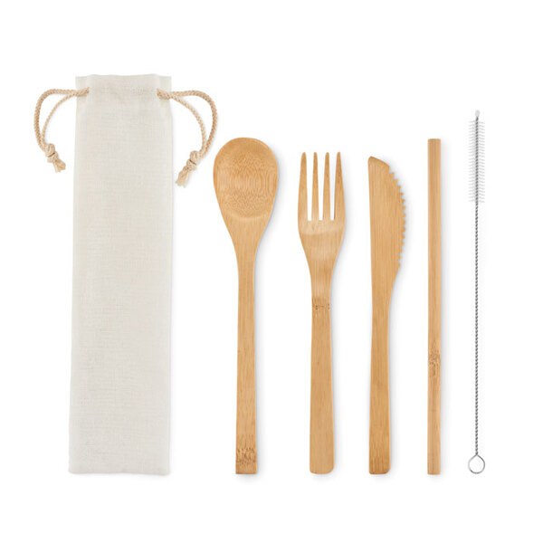 SETSTRAW Couverts en bambou avec paille - GiftRetail MO6121