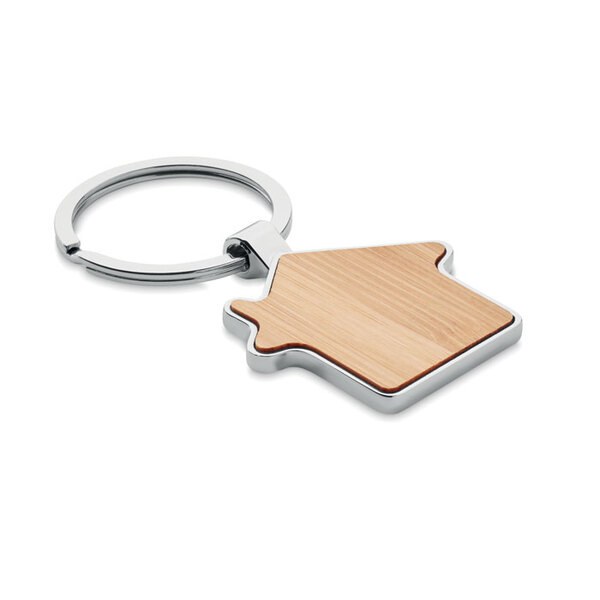 BURNIE Porte-clés maison métal bambou - GiftRetail MO9949