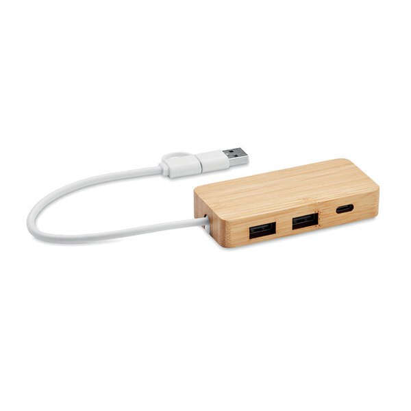 HUBBAM Hub USB 3 ports en bambou - GiftRetail MO2143