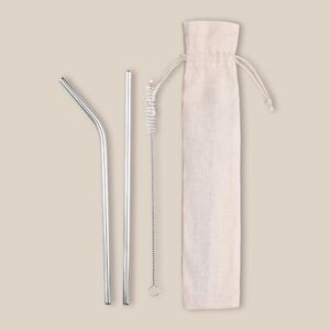 Goya 50036 - 2-Piece Metal Straw Set in Cotton Bag LEMONADE