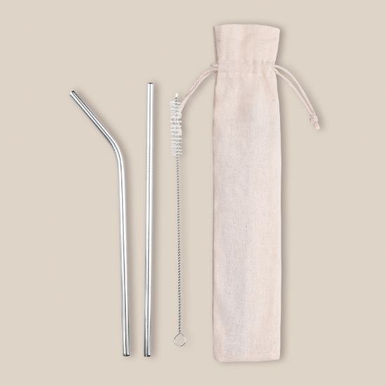 Goya 50036 - 2-Piece Metal Straw Set in Cotton Bag LEMONADE