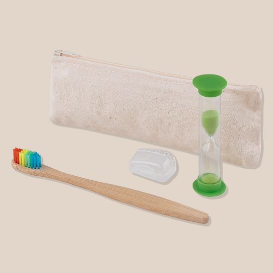 Goya 53032 - Kit dentaire : brosse à dents et sablier, pochette coton