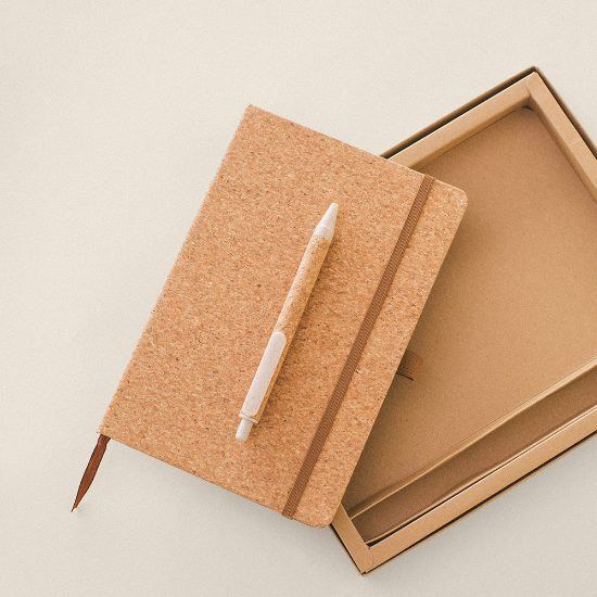 Ensemble carnet et stylo en liège EARTH