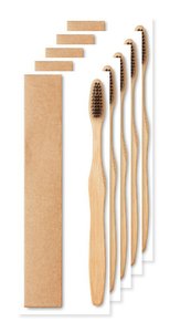 Pack de 5 GiftRetail MO9877 - DENTOBRUSH Brosse à dents en bambou