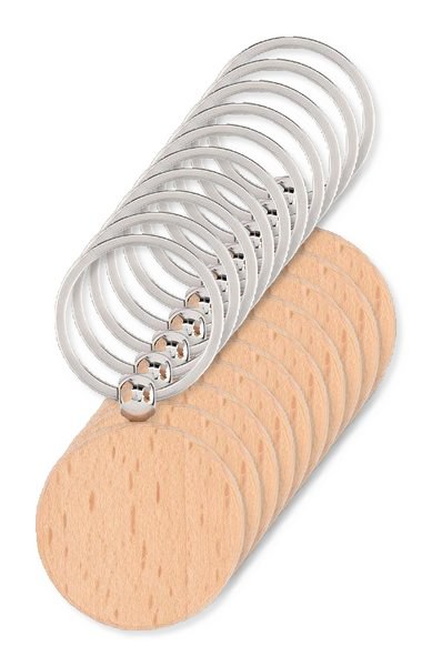 Pack de 100 GiftRetail MO9773 - TOTY WOOD Porte-clés rond en bois
