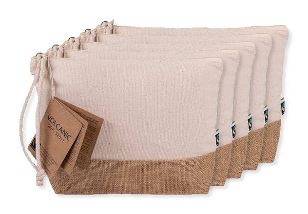 Fairtrade Cotton Zip Pouch with Cord Handle VOLCANIC