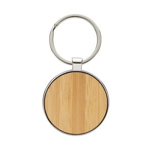XD Collection P191.67 - RCS recycled zinc alloy round keychain with bamboo