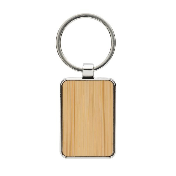 Porte-clés rectangle en alliage de zinc recyclé RCS avec bambou