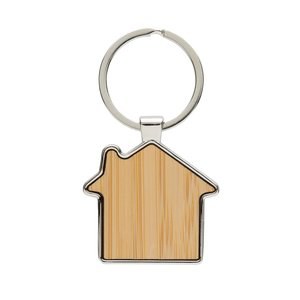 XD Collection P191.69 - Porte-clés en forme de maison en alliage de zinc recyclé RCS avec bambou