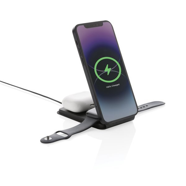 Swiss Peak P308.54 - Chargeur sans fil magnétique 3-en-1 Swiss Peak RCS rPU 15W
